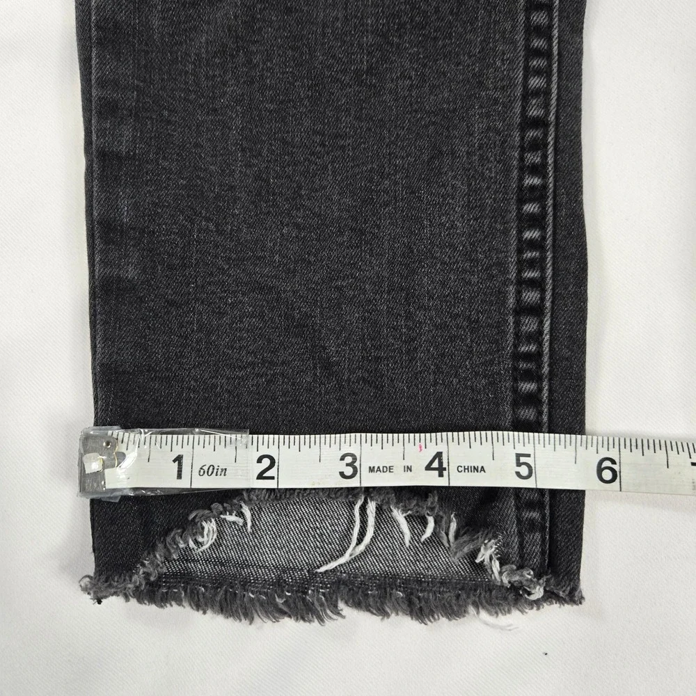 Free People Distressed Black Wash Denim Jeans Ripped Knee Ankle 29x25 Crop 2000s